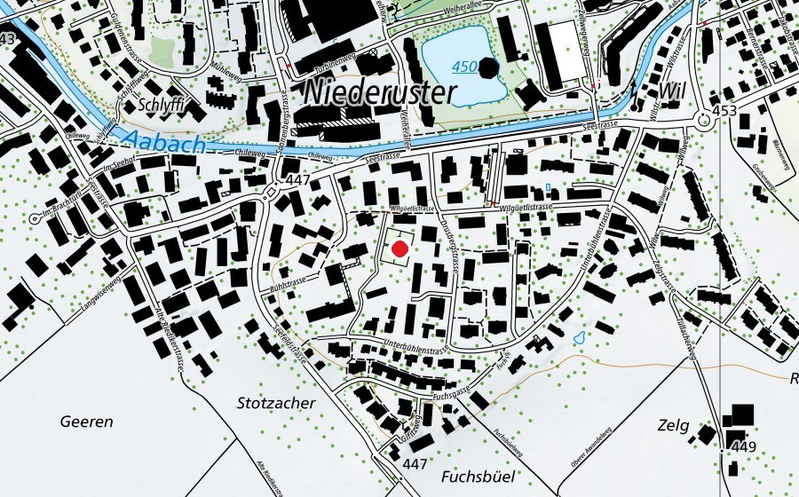 Karte mit dem Standort von Spielwiese Schulanlage Niederuster (Sportplatz)