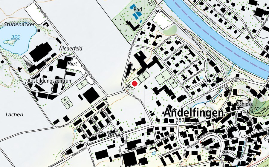Map showing the location of Spielwiese Sekundar (Sports field)