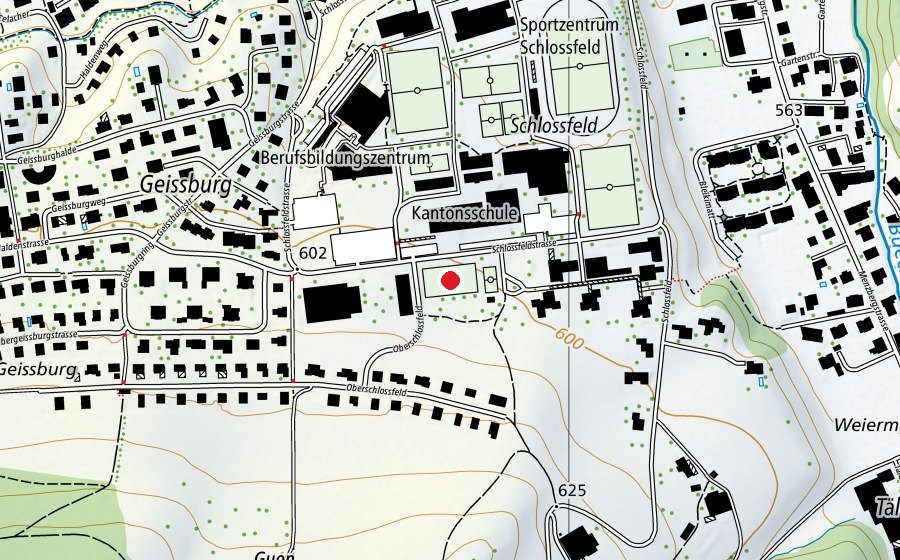 Map showing the location of Spielwiese Sportfeld (Sports field)