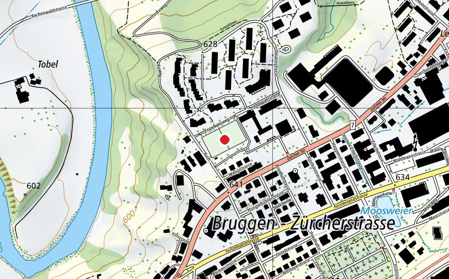Carte indiquant l’emplacement de Spielwiese (Terrain de sport)