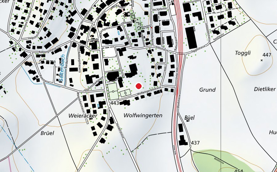 Carte indiquant l’emplacement de Spielwiese West (Terrain de sport)
