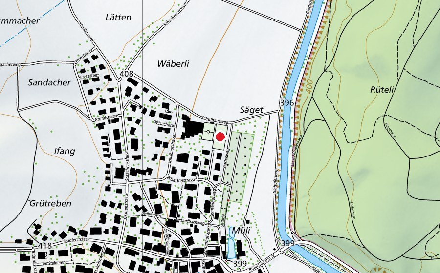Mappa con la posizione di Spielwiese Wisacher (Campo sportivo)