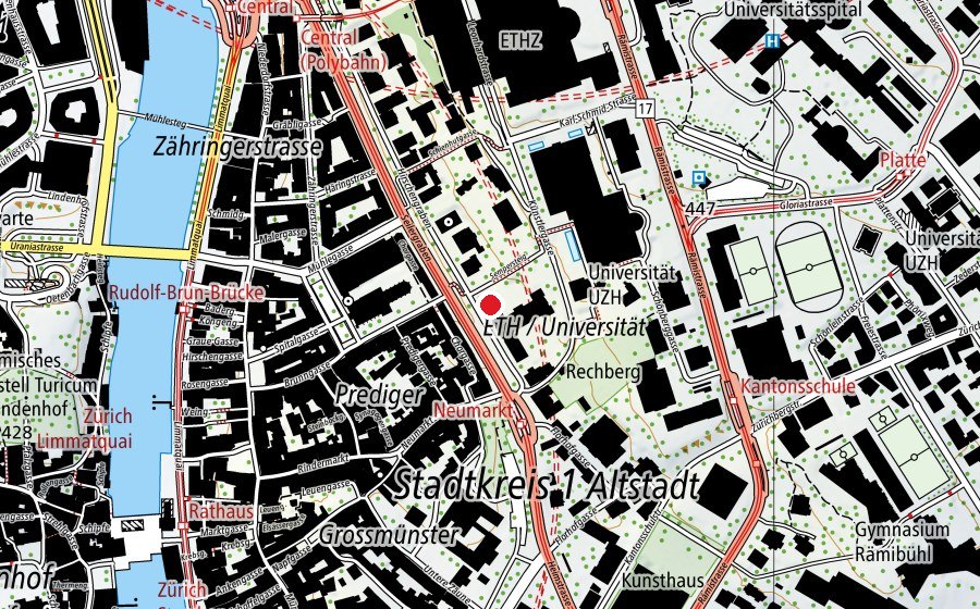 Carte indiquant l’emplacement de Sport-/Turnhalle Hirschengraben Nord (Terrain de sport)
