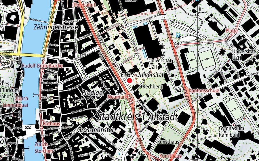 Mappa con la posizione di Sport-/Turnhalle Hirschengraben Süd (Campo sportivo)