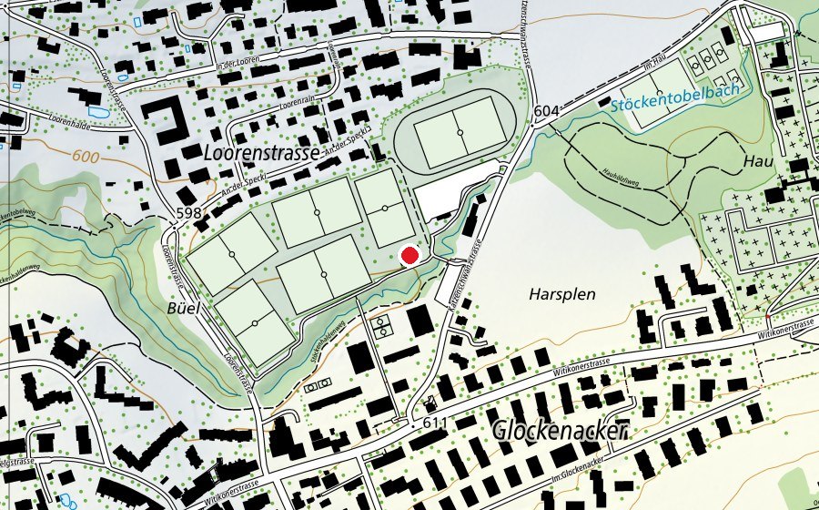 Map showing the location of Sportanlage Witikon (Sports field)