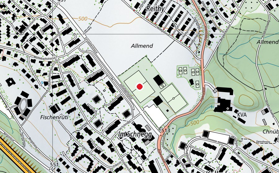 Map showing the location of Sportplatz Allmend (Sports field)