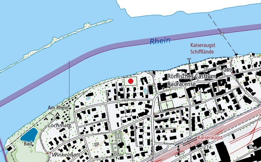 Carte indiquant l’emplacement de Sportplatz am Rhein (Terrain de sport)