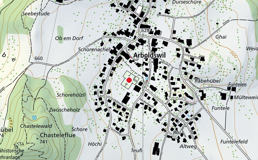 Map showing the location of Sportplatz (Sports field)