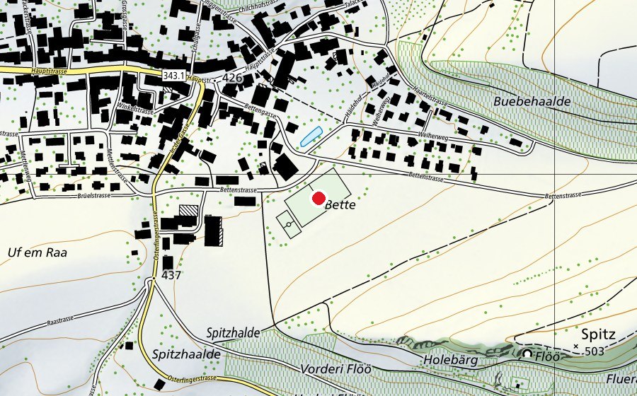 Karte mit dem Standort von Sportplatz Betten (Sportplatz)