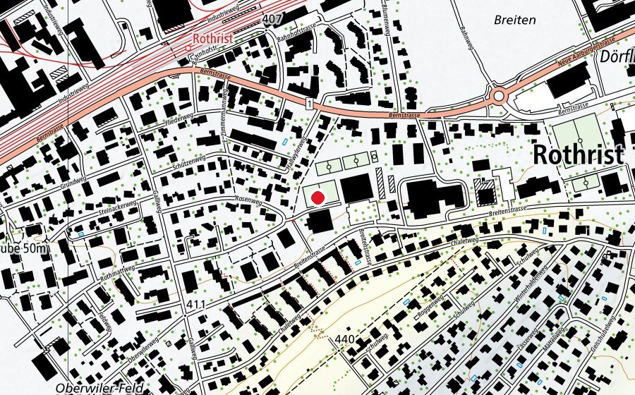 Mappa con la posizione di Sportplatz Breiten (Campo sportivo)