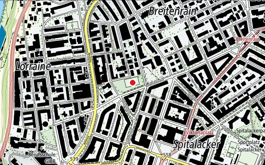 Carte indiquant l’emplacement de Sportplatz Breitenrainpark (Terrain de sport)