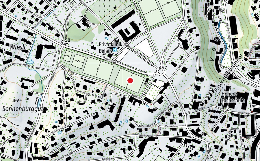 Map showing the location of Sportplatz Bühl (Sports field)