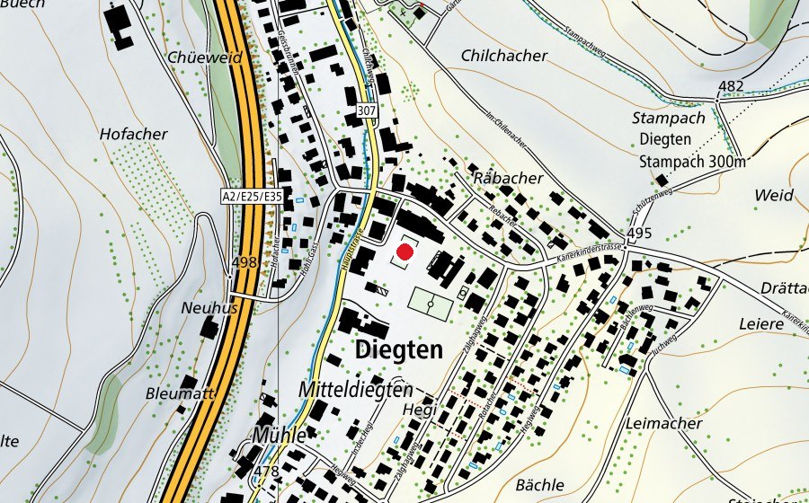 Map showing the location of Sportplatz (Sports field)