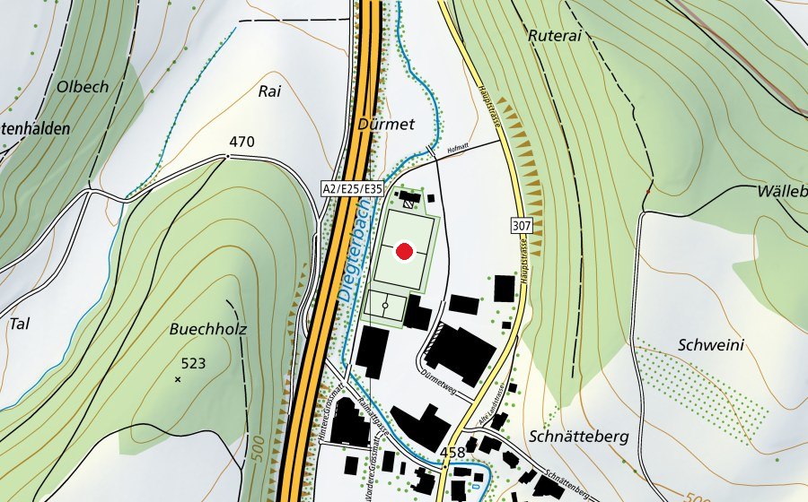 Mappa con la posizione di Sportplatz (Campo sportivo)