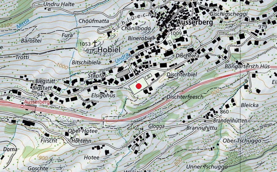 Map showing the location of Sportplatz Disterbodu (Sports field)