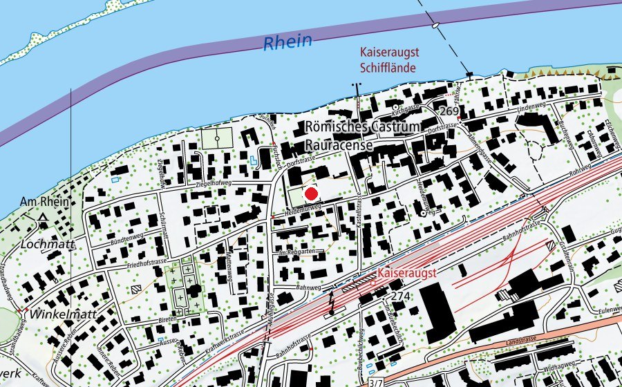 Map showing the location of Sportplatz Dorf (Sports field)