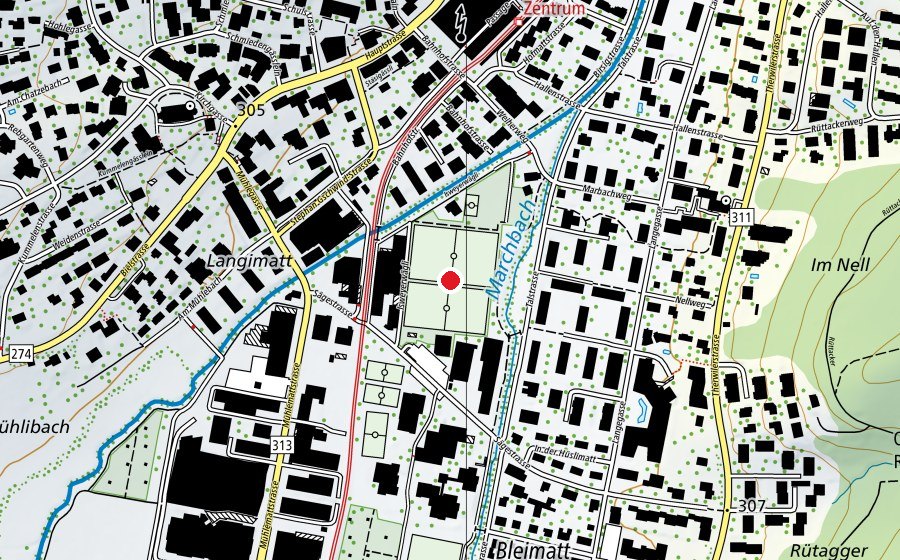 Map showing the location of Sportplatz Eisweiher (Sports field)