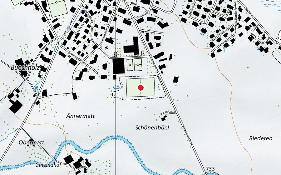 Karte mit dem Standort von Sportplatz, Fussball (Sportplatz)