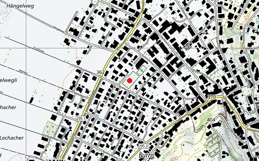 Map showing the location of Sportplatz Gartenstrasse (Sports field)