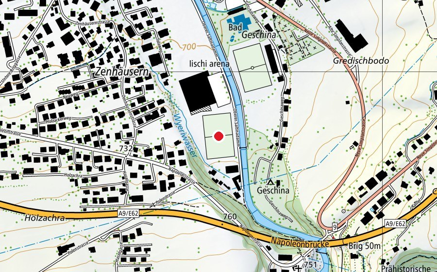 Karte mit dem Standort von Sportplatz Geschina West (Sportplatz)