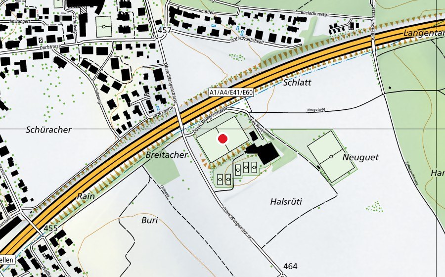 Map showing the location of Sportplatz Halsrüti (Sports field)