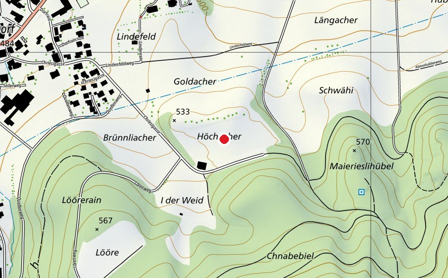 Mappa con la posizione di Sportplatz Höchacker (Campo sportivo)