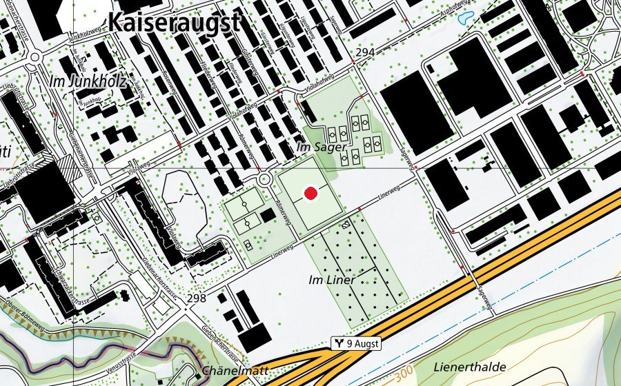 Carte indiquant l’emplacement de Sportplatz Im Liner (Terrain de sport)
