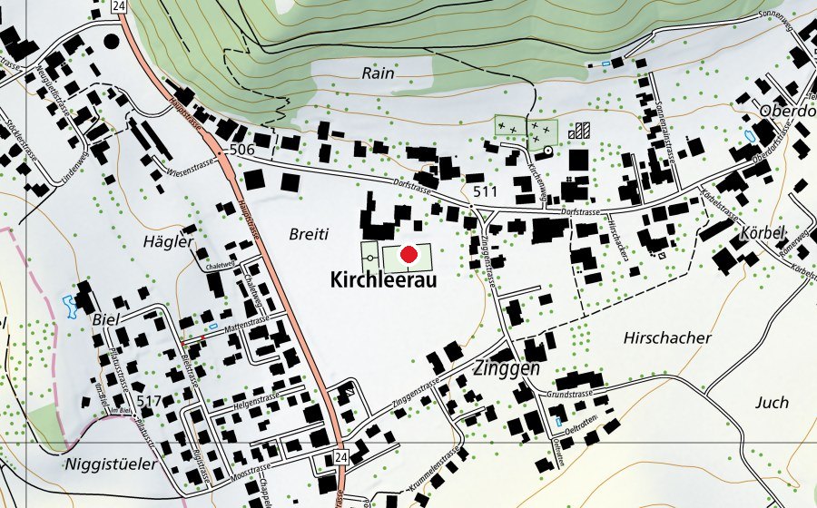 Mappa con la posizione di Sportplatz Kirchleerau (Campo sportivo)