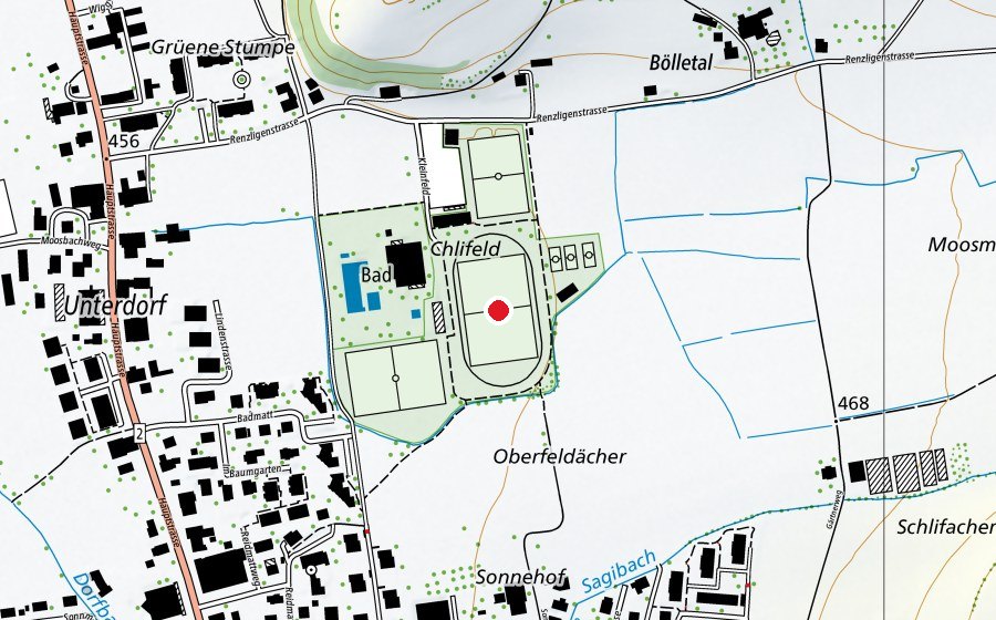 Mappa con la posizione di Sportplatz Kleinfeld (Campo sportivo)