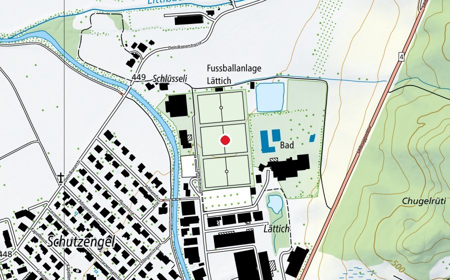 Carte indiquant l’emplacement de Sportplatz Lättich (Terrain de sport)