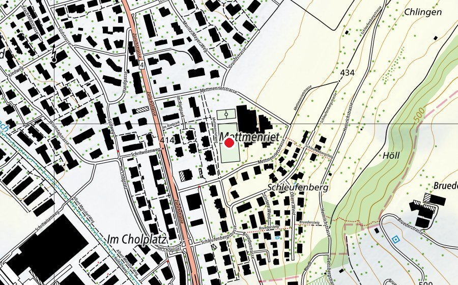 Map showing the location of Sportplatz Mettmenriet (Sports field)