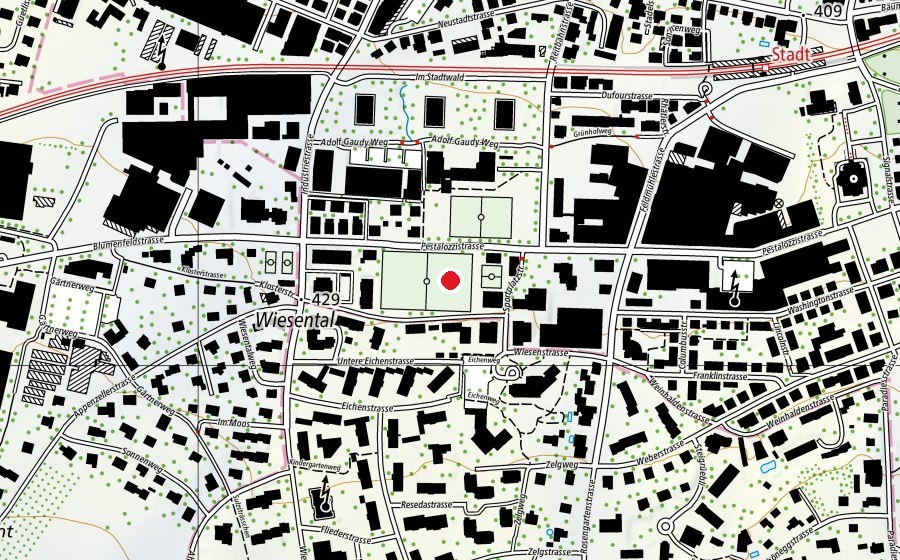 Carte indiquant l’emplacement de Sportplatz Pestalozzi (Terrain de sport)