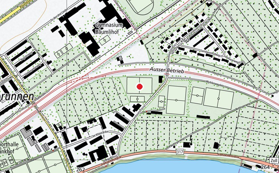 Carte indiquant l’emplacement de Sportplatz Rheinacker (Terrain de sport)