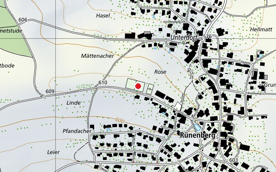 Mappa con la posizione di Sportplatz Rünenberg (Campo sportivo)