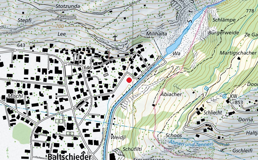 Map showing the location of Sportplatz Sand (Sports field)