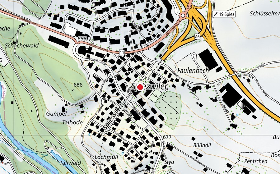 Mappa con la posizione di Sportplatz Schulhaus Spiezwiler (Campo sportivo)