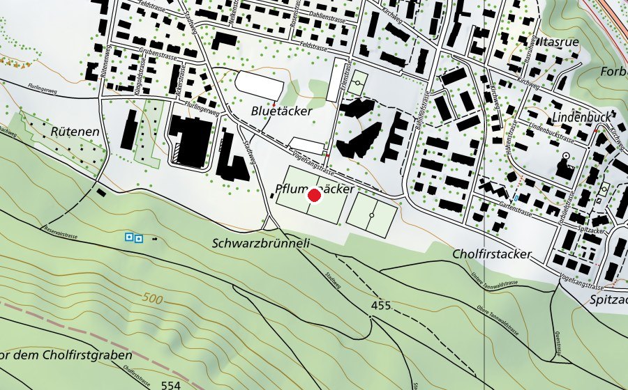 Map showing the location of Sportplatz Schwarzbrüneli (Sports field)