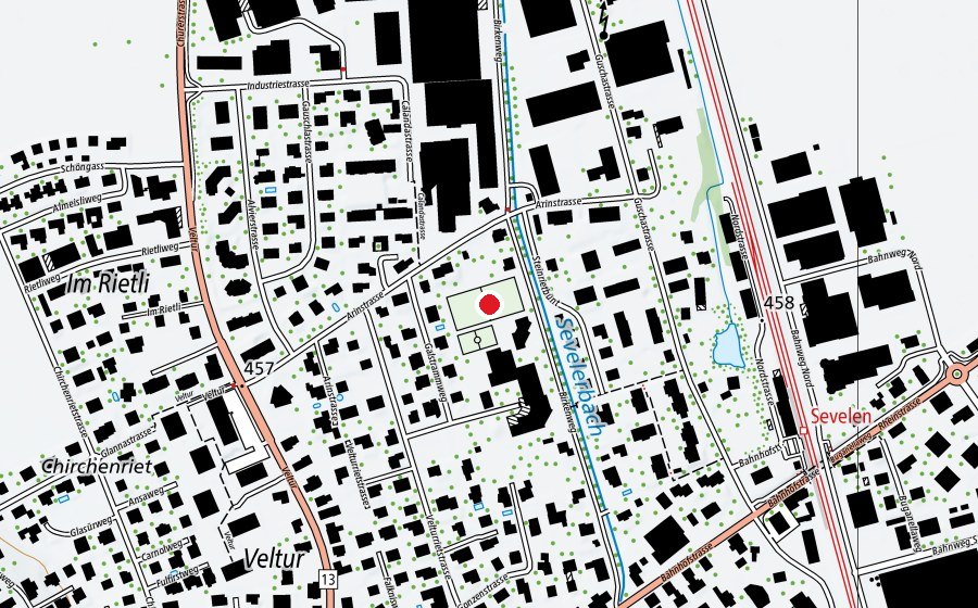 Carte indiquant l’emplacement de Sportplatz (Terrain de sport)