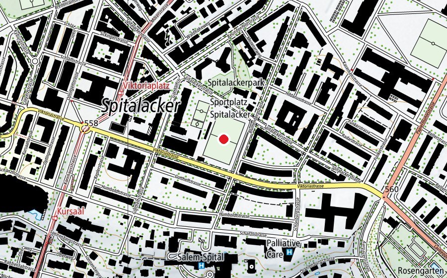 Mappa con la posizione di Sportplatz Spitalacker (Campo sportivo)