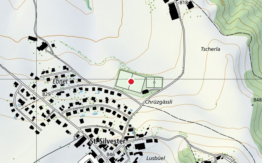 Map showing the location of Sportplatz St. Silvester (Sports field)