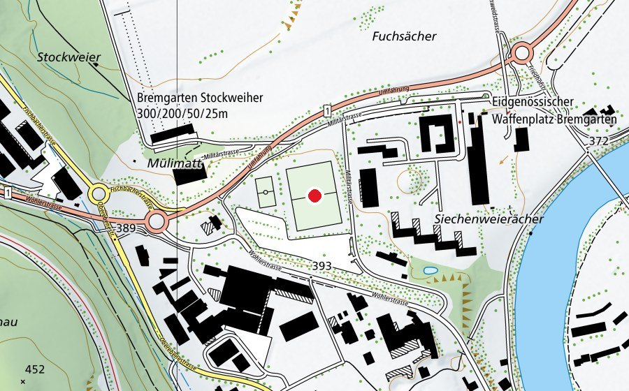 Carte indiquant l’emplacement de Sportplatz Waffenplatz (Terrain de sport)