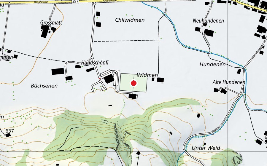 Map showing the location of Sportplatz Widmen (Sports field)