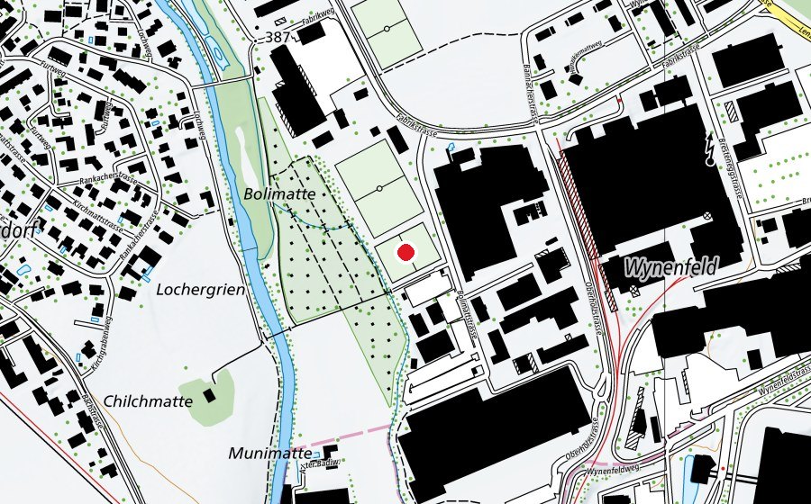 Map showing the location of Sportplatz Wynenfeld (Sports field)