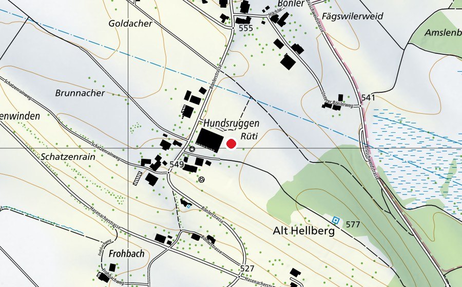 Karte mit dem Standort von Springplatz Hundsruggen (Sportplatz)