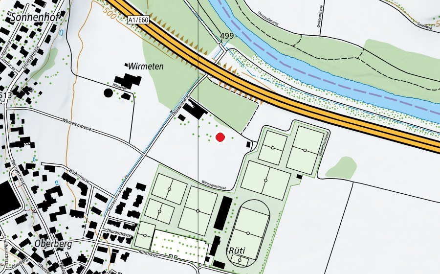 Karte mit dem Standort von Springplatz Rüti (Sportplatz)