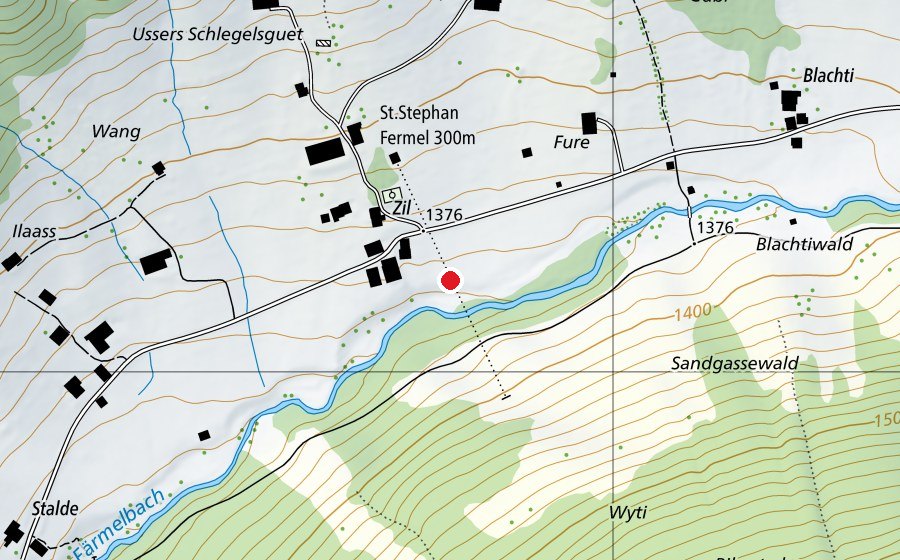 Carte indiquant l’emplacement de St. Stephan Fermel 300m (Terrain de sport)