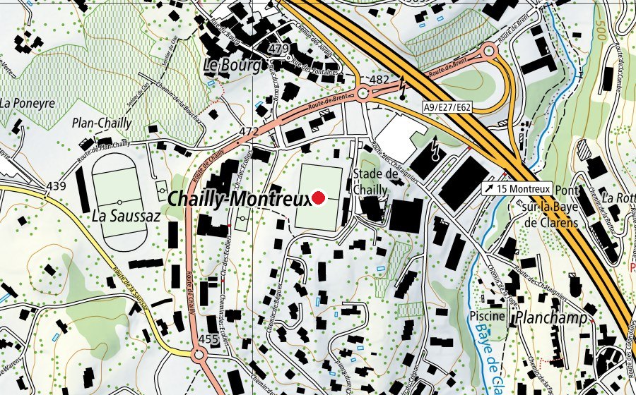 Karte mit dem Standort von Stade de Chailly (Sportplatz)