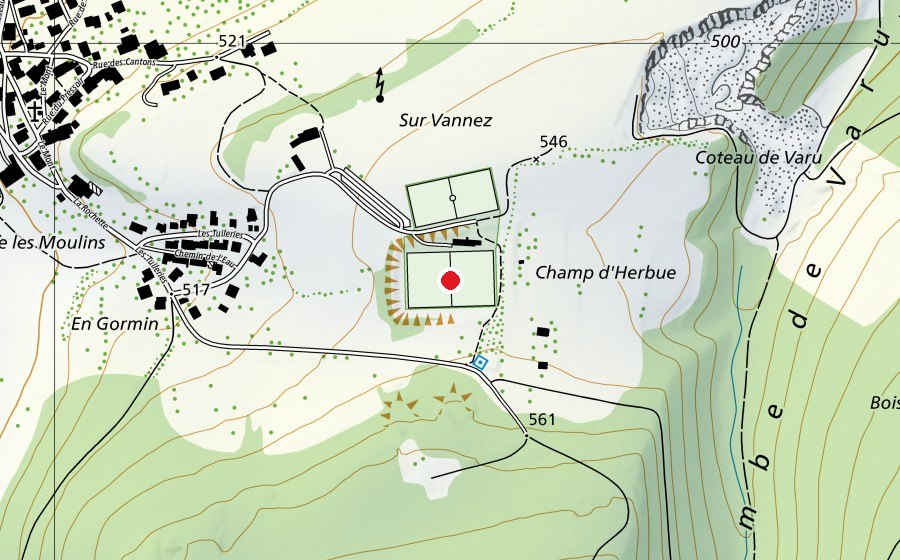 Map showing the location of Stade de l'Etang 1 (Sports field)