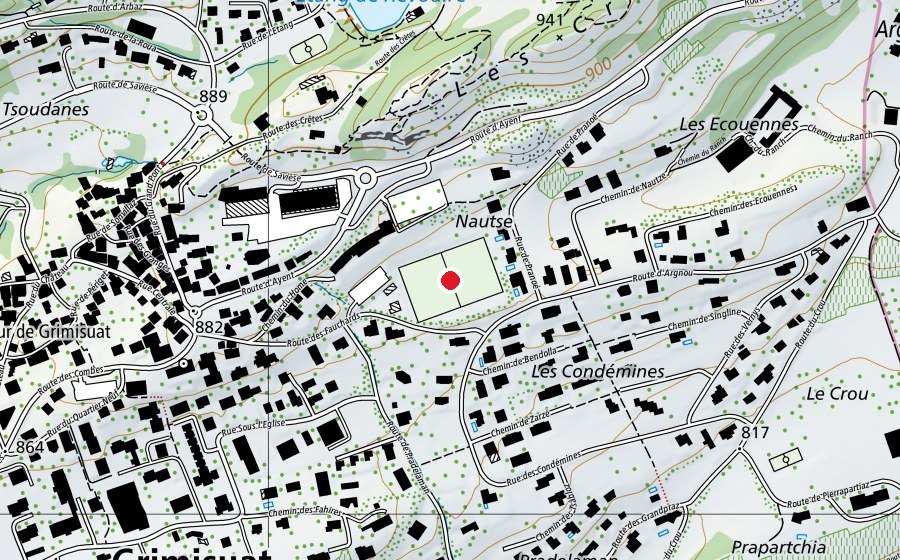 Map showing the location of Stade de Pranoé (Sports field)