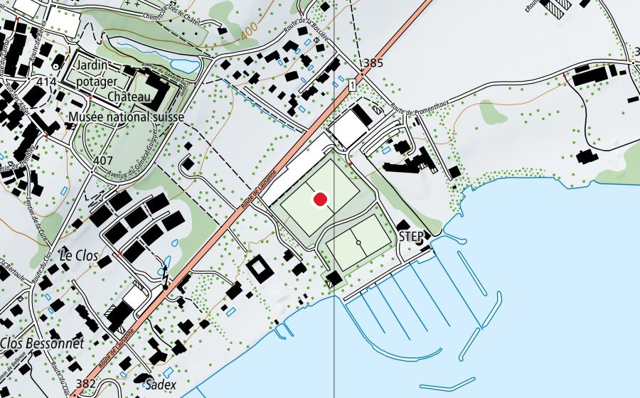 Karte mit dem Standort von Stade des Abériaux (Sportplatz)